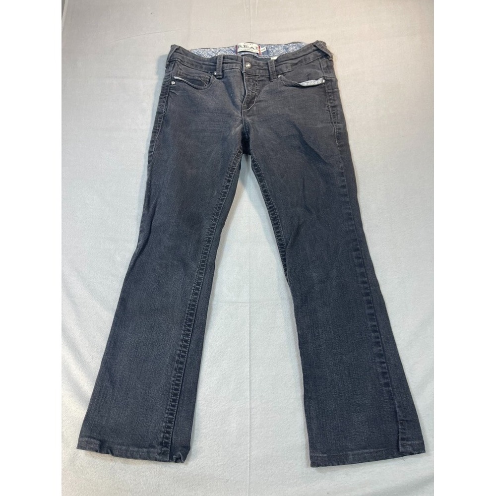 Ariat Jeans Womens 32r 36x28 Slight Flare stitched Black Med Wash Fade